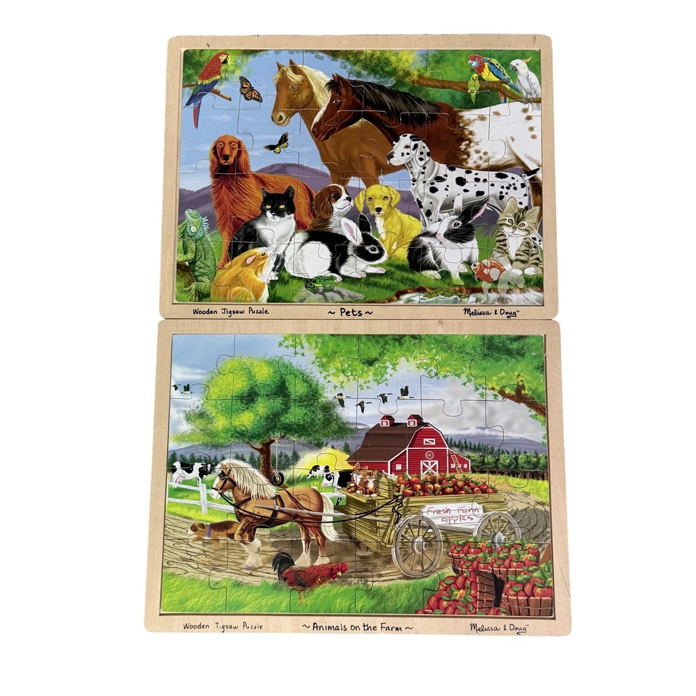 Melissa & Doug Wooden Jigsaw Puzzle Set Pets and Animals on the Farm 24 Pieces